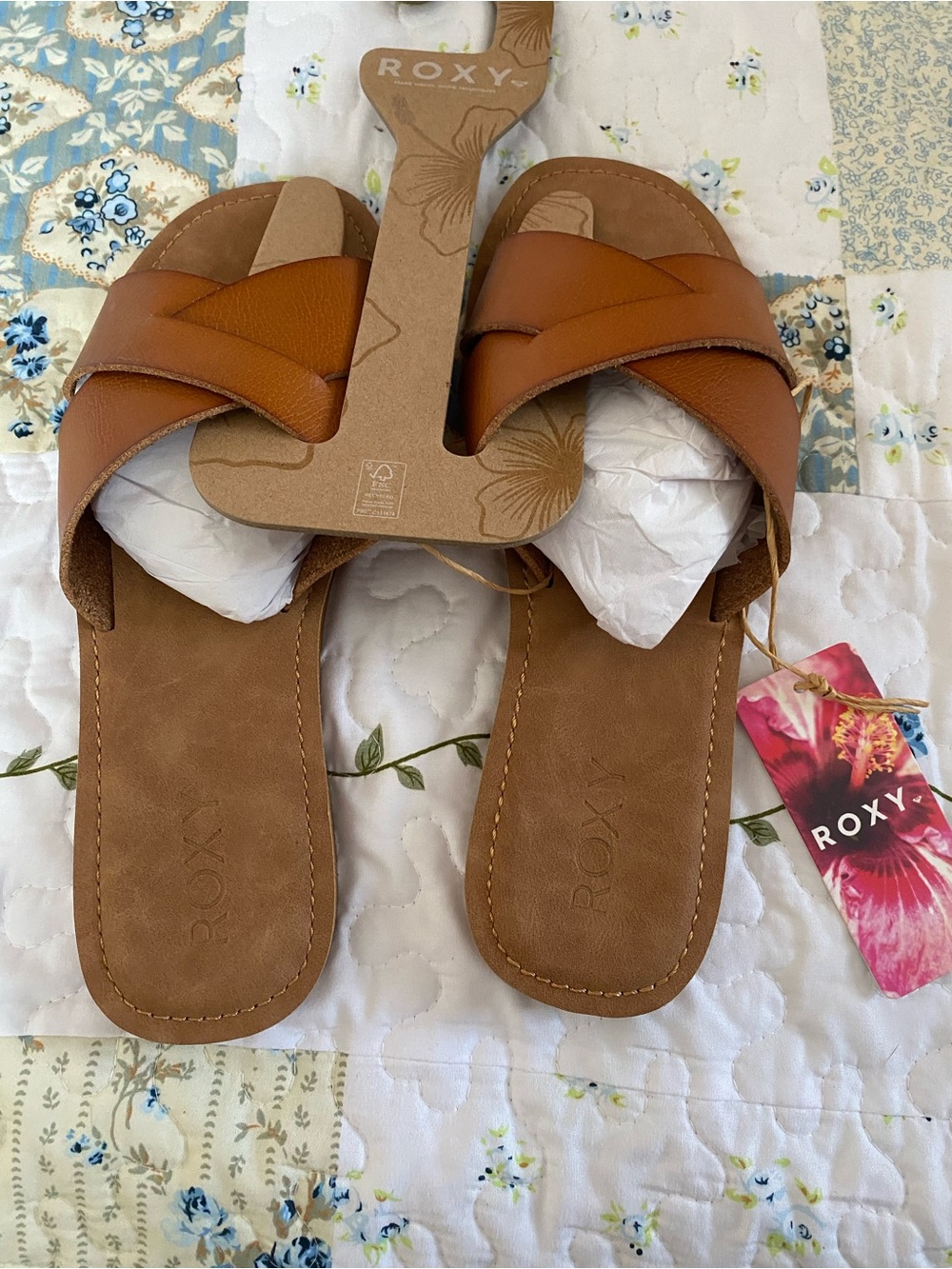 Roxy Women's Brown Cross-Strap Slide Sandals
